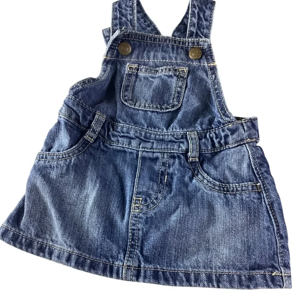 Old Navy Denim Overall Dress‎ Girls 3-6 Months Adjustable Straps Blue Sleeveless